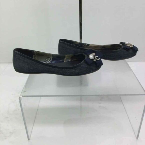 Coach Designer Caper Navy Denim Embellished Bow Slip-On Ballet Flats Size 8 - Picture 3 of 5